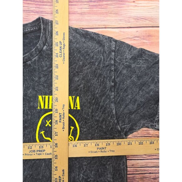 Nirvana Washed Black T-Shirt Large Yellow Smiley Logo - Picture 7 of 7